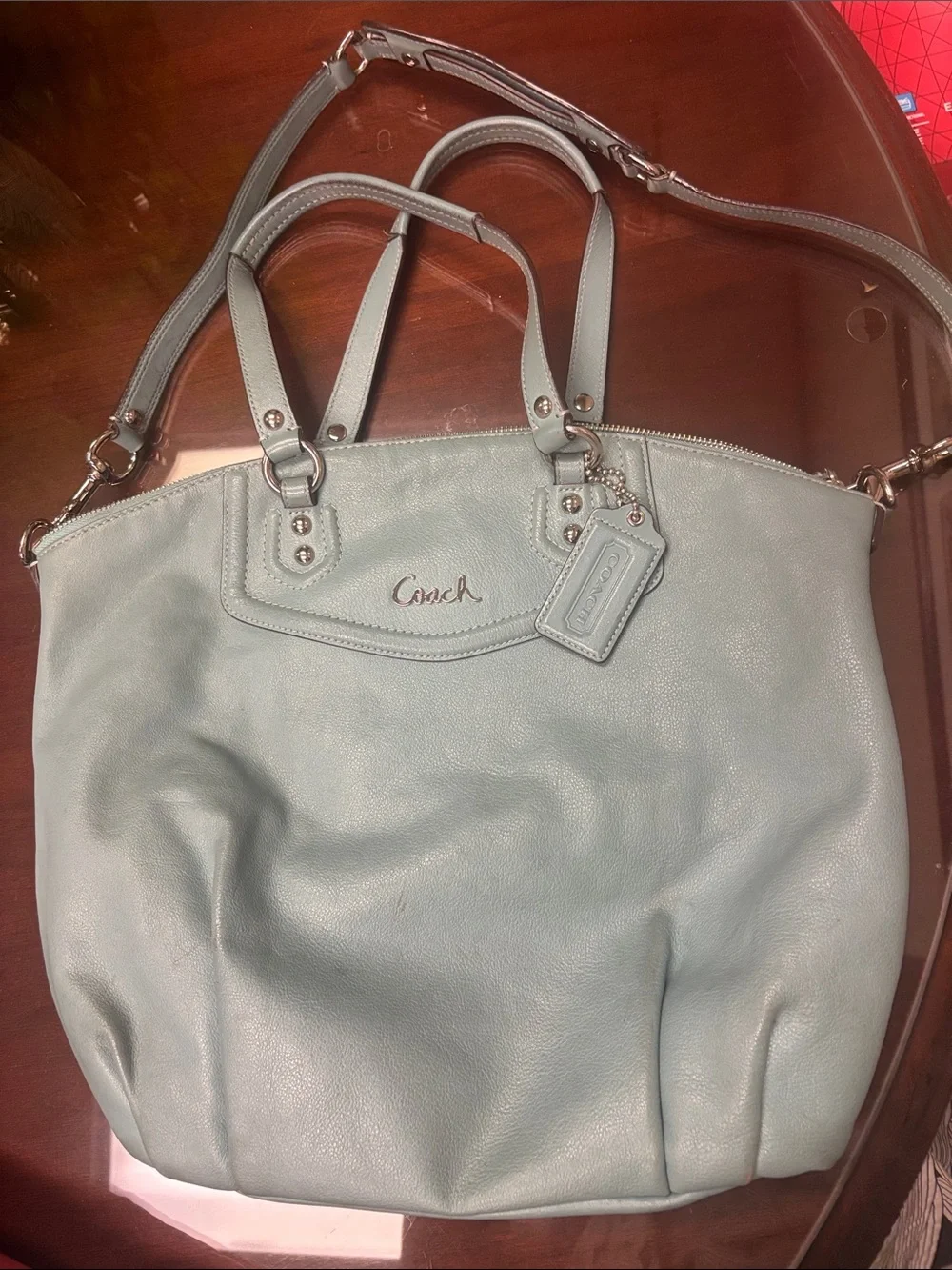 Coach Pebbled Leather Tote in Light Blue
